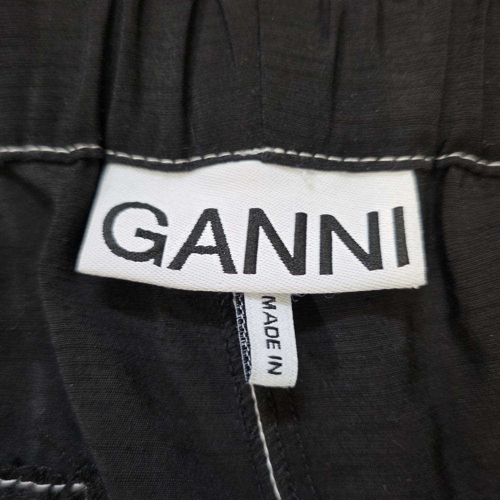 GANNI Wide Leg Cargo Pants Black with White Stitching Size 38 - Picture 11 of 11